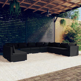 8 Piece Garden Lounge Set with Cushions Black Poly Rattan